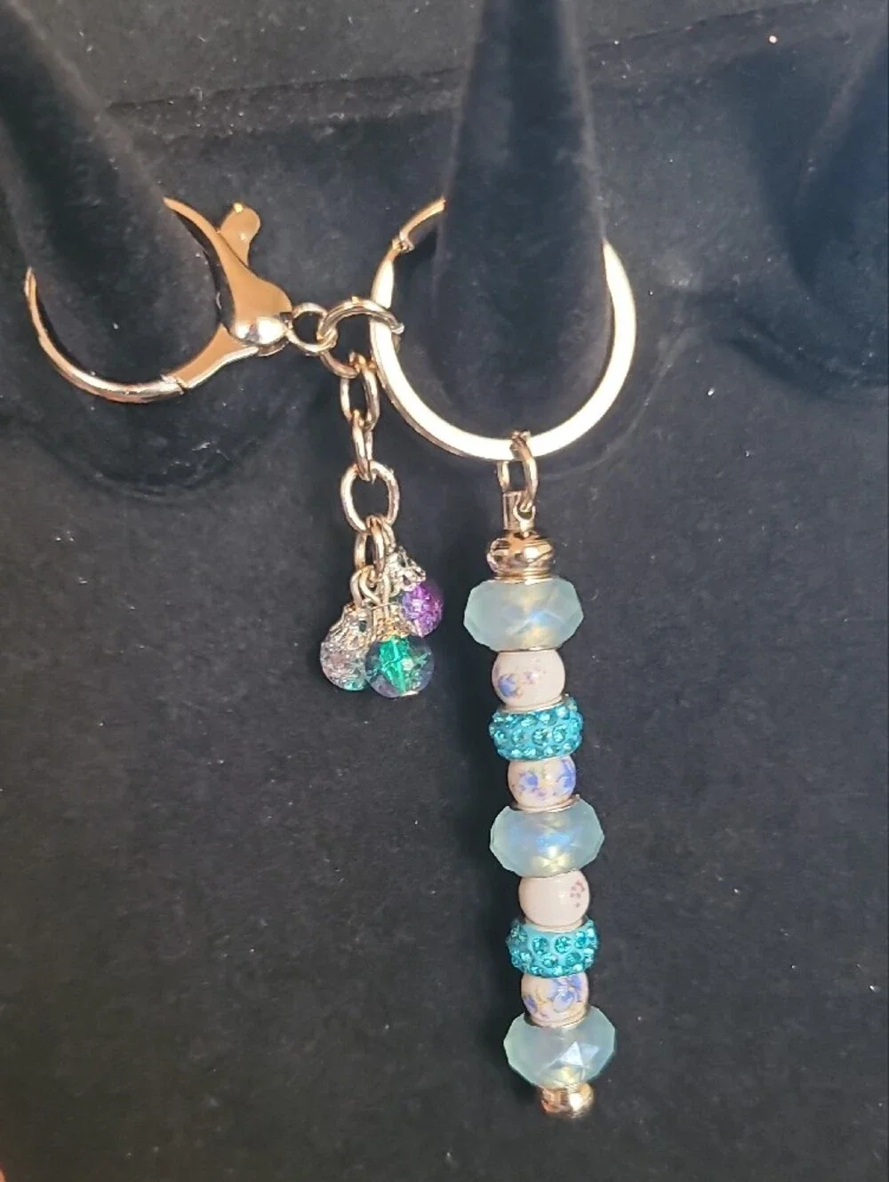 Blue Beaded Dangle Keychain
